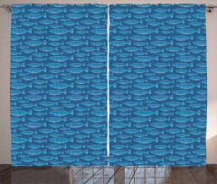 Blue Toned Nautical Life Motif Curtain