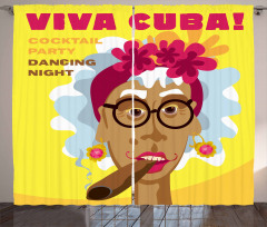 Cuban Woman Caricature Art Curtain