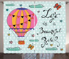 Air Balloon Polka Dots Text Curtain
