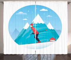 Man Skiing on a Snowy Hill Curtain
