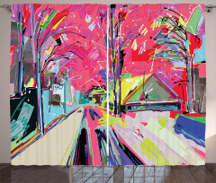 Funky Streets Sketch Trees Curtain