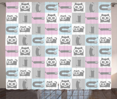 Pastel Checkered Funny Animal Curtain