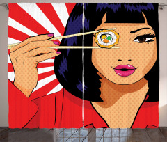 Pop Art Style Girl with Sushi Curtain