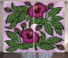 Hibiscus Blossoms Pattern Curtain