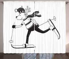 Skiing Funny Reindeer Curtain