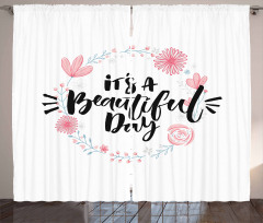 Floral Wreath Modern Text Curtain