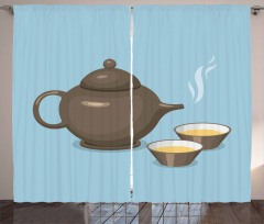 Tea Cups Beverage Drink Theme Curtain