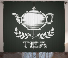 Teapot Leaf Branches Chalkboard Curtain