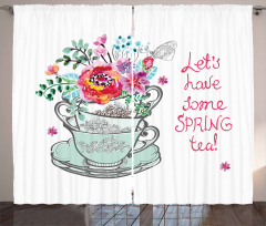 Lets Have Some Spring Tea Text Curtain