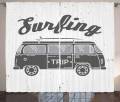 Vintage Van and Surfing Words Curtain