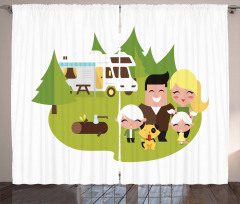 Happy Camper Family in Woods Curtain