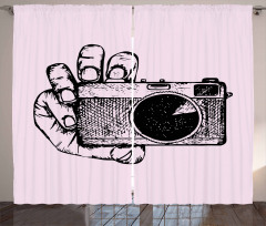 Sketch Style Camera Doodle Curtain