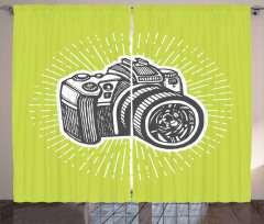 Sketch Style Camera Design Curtain