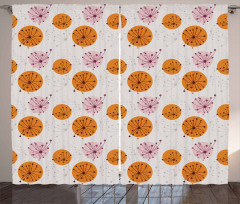 Pink Orange Spots Flowers Curtain