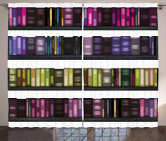 Colorful Books on Shelves Curtain