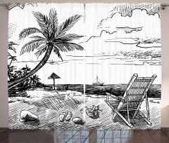 Beach Sketch with Chair Tree Curtain