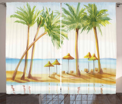 Sandy Beach and Palm Trees Curtain