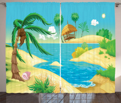 Beach View Cartoon Design Curtain