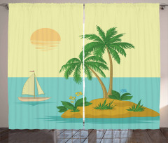 Tropical Palm Tree and Boat Curtain