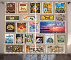 Traveler Tourist Stamps Curtain