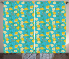 Flowers on Blue Pattern Curtain