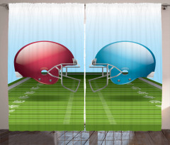 Football Hardhats on Field Curtain