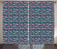 Exotic Pink Birds Flowers Curtain