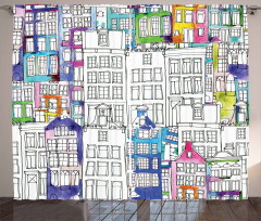 Watercolor Sketch Houses Curtain