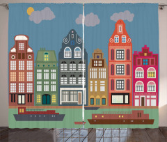 European Houses and Ships Curtain