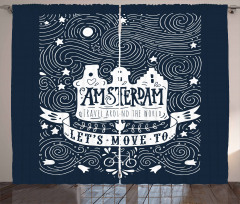 Travel Words with Stars Curtain
