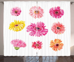 Pink Yellow Flowers Curtain