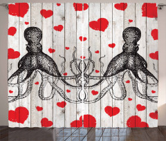 Octopus Sketch and Hearts Curtain