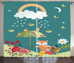 Forest Animal Hearts Flowers Curtain