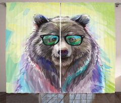 Colored Wild Bear Art Curtain