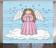 Doodle Girl on Cloud Curtain