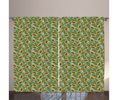 Halved Tropic Fruits Leaves Curtain