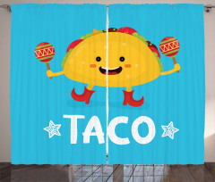 Dancing Funny Taco Cartoon Curtain