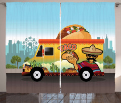 Taco Truck on Road in City Curtain