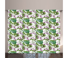 Wild Flowers Fan Palm Leaf Curtain