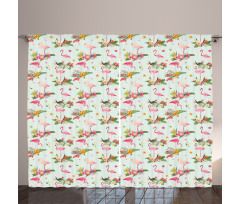 Exotic Flamingo Foliage Art Curtain