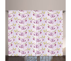 Purple Dots Blooms Exotic Curtain