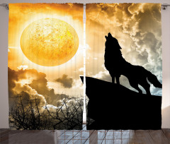 Howling Animal Silhouette Hill Curtain