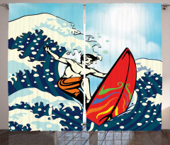 Summer Cartoon Surfing Boy Curtain