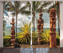 Tiki Masks and Palm Trees Curtain