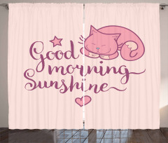 Sleeping Pink Cat and Text Curtain