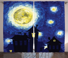 Country Houses Full Moon Curtain