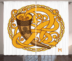 Drinking Horn and Woven Motif Curtain