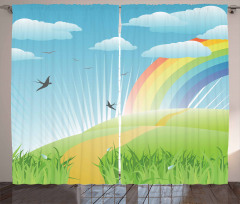 Birds and Rainbow Stripes Curtain
