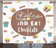 Relax and Eat Chocolate Text Curtain