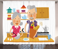 Elderly Couple in Kitchen Curtain